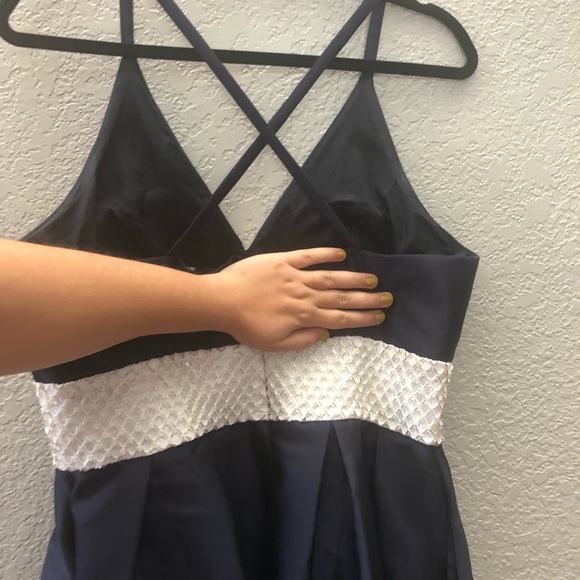 Carmen Marc Valvo Navy Beaded Waist Dress - Picture 10 of 13